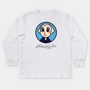 President George Washington Chibi Patriot Portrait Kids Long Sleeve T-Shirt